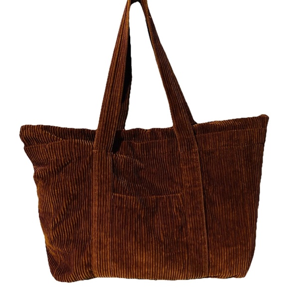 Zara Handbags - Vintage Style Zara Corduroy Rich Brown Front Pocket Large Tote Bag Women’s